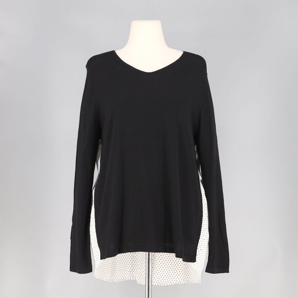 NWT CHICO'S Geo Woven-Back Polka Dots Black White 3/4 Sleeve Sweater Size 3/XL - Picture 2 of 8